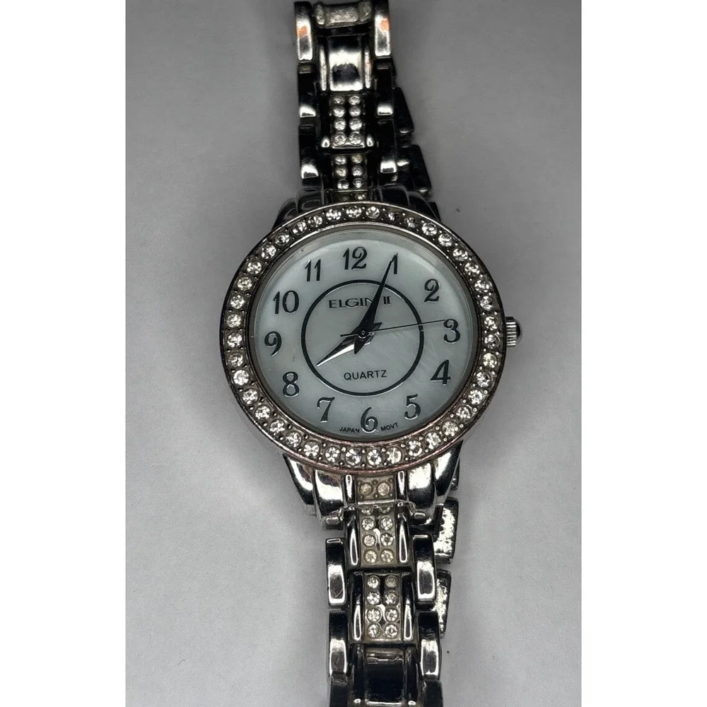 Avon Women's Elgin II Watch, Quartz Movement Silver Tone Rhinestones